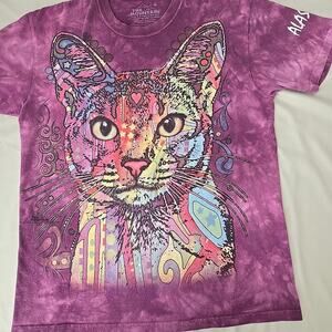 The Mountain Tie Dye Cat T-Shirt MEDIUM Y2K Artsy Alaska Dean Russo Hippie Boho